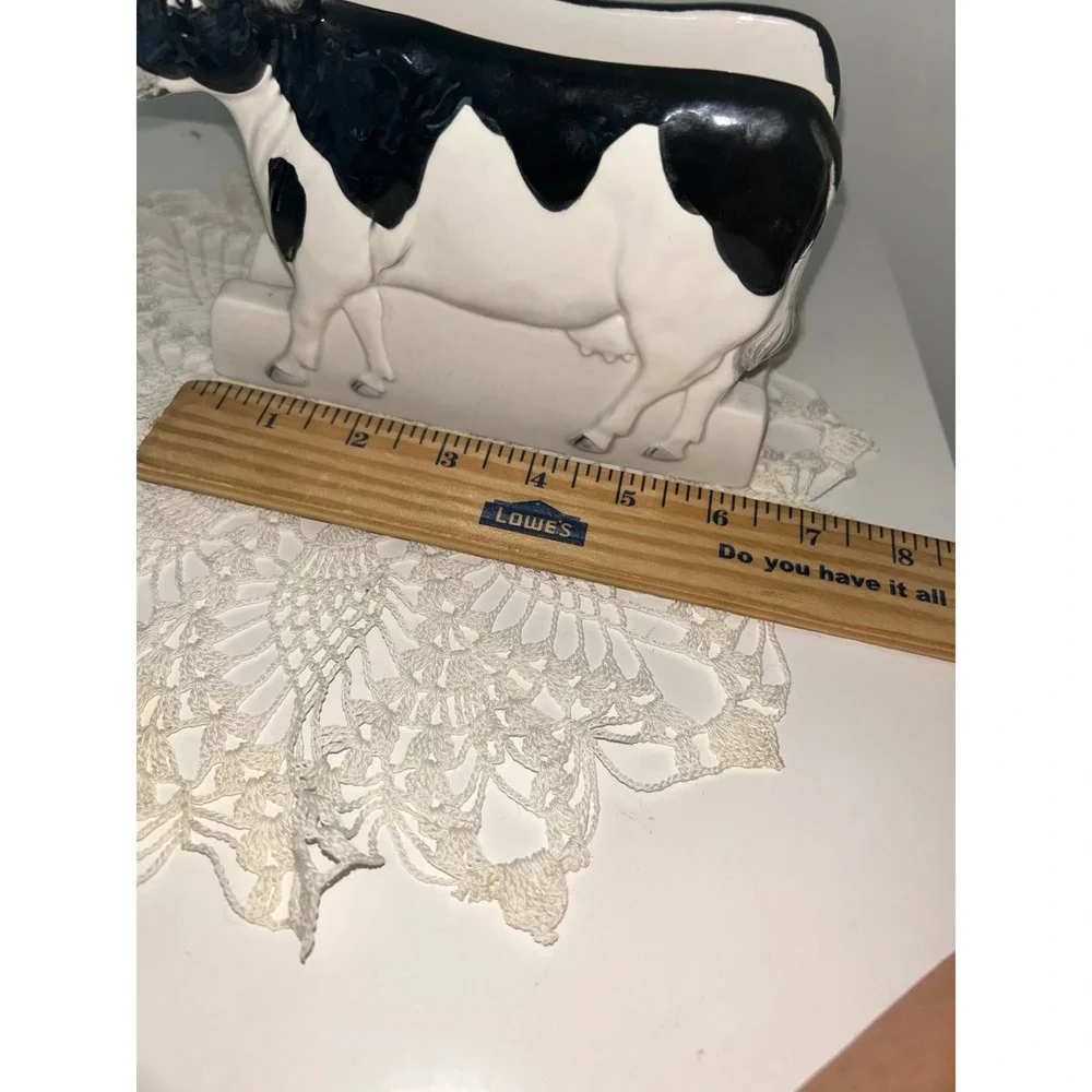 Vintage Otagiri Japan Ceramic Cow Napkin Holder Black White Farmhouse Decor